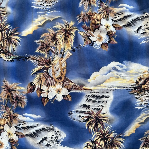 HILO HATTIE VTG NEW! BLUE HAWAII EMPIRE TIE-BACK MIDI SHORT SLEEVE DRESS SzL - Picture 6 of 14